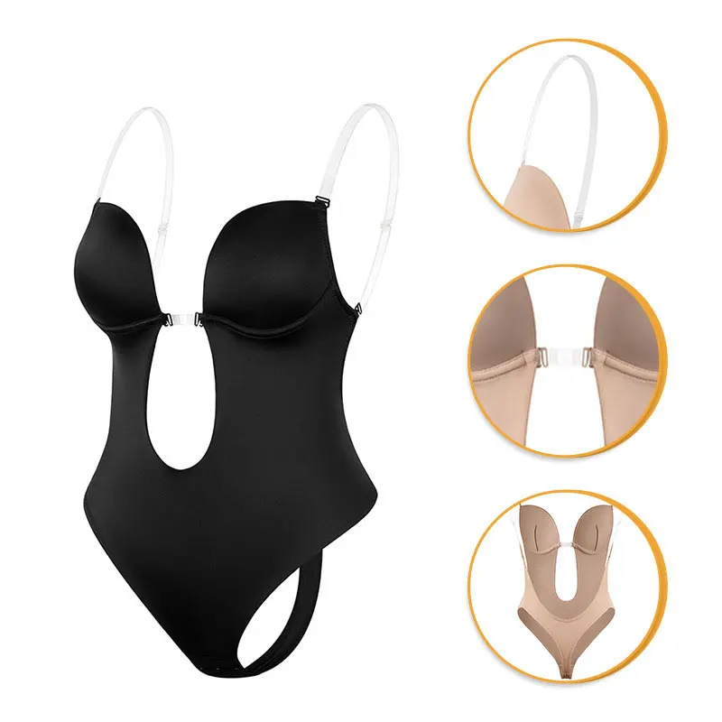 Women's Backless Bra Shapewear Seamless U Neck Bodysuit Bridal Thong Body Shaper Corset Wedding