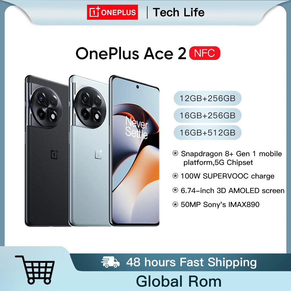 

OnePlus ACE 2 5G Smartphone Snapdragon 8 Gen 1 Octa Core Mobile Phone 6.74'' AMOLED Screen 50MP Triple Camera 2023 New