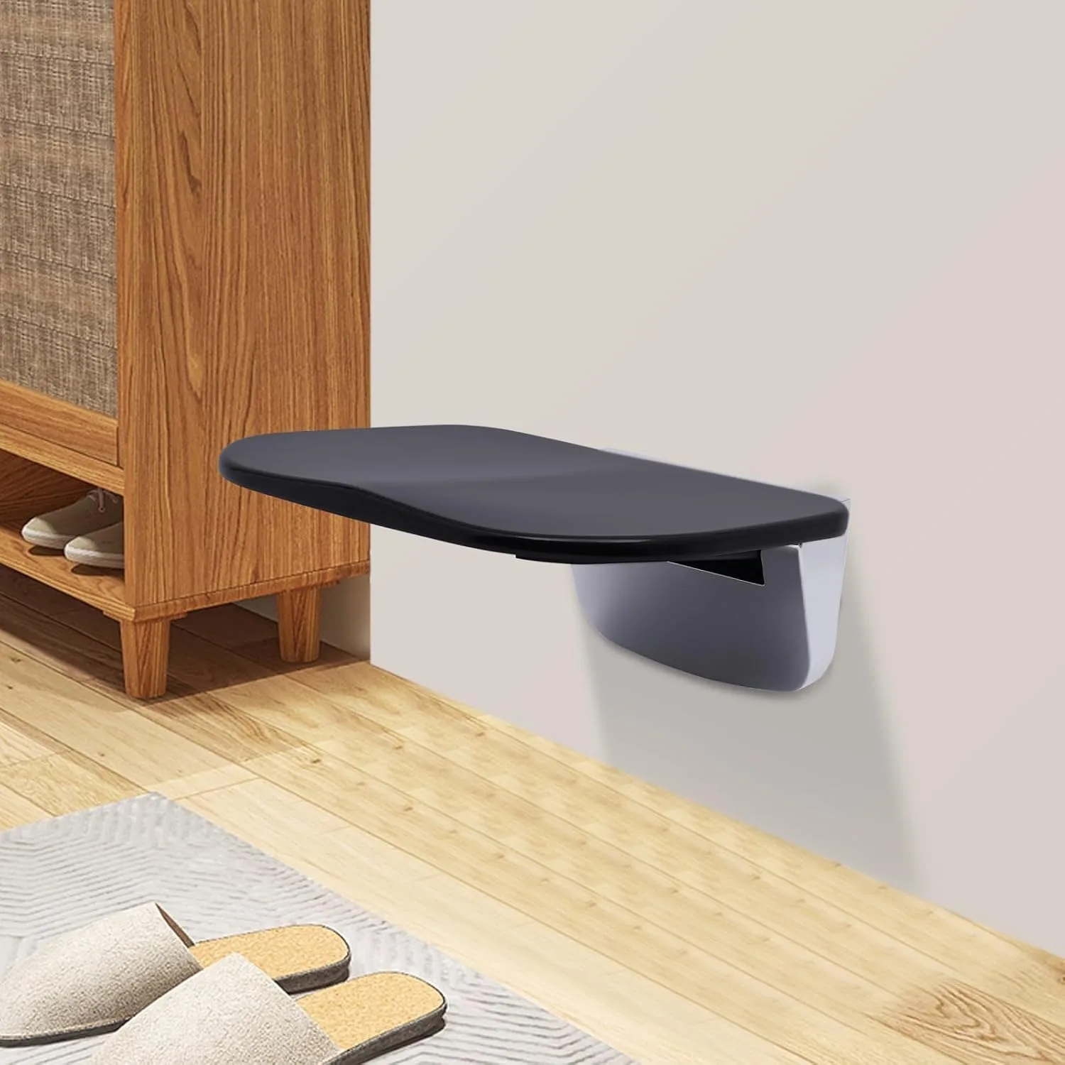 90° Foldable Wall-Mounted Seat,Shower Seat Bathroom Shower Stool for Shower Room,Corridors,Delivery Rooms, Max Load 440lb, Black 5