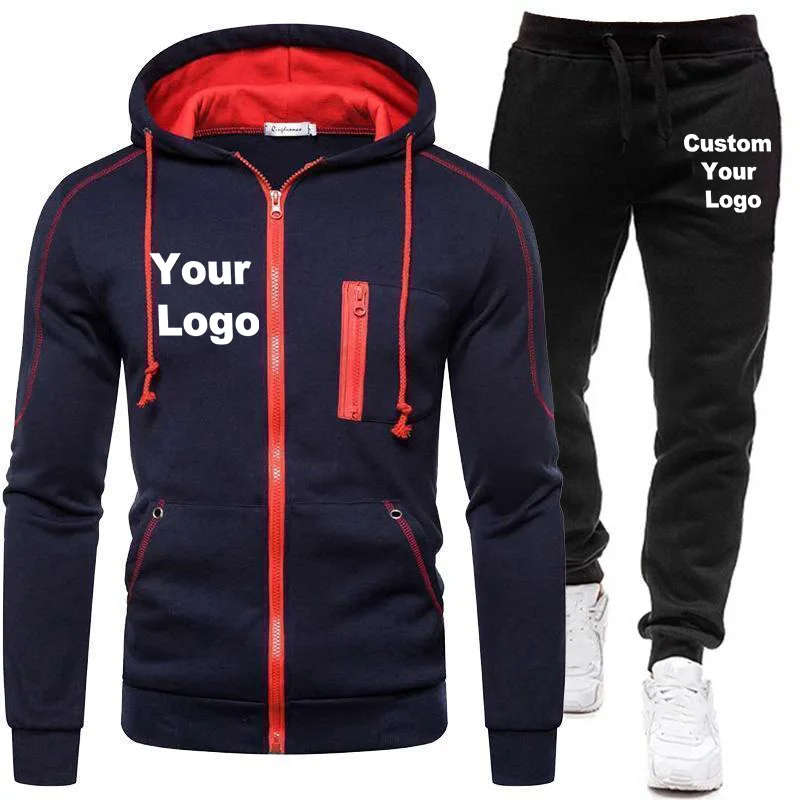 Custom Logo Fashion Tracksuit Men's Zipper Pullover Hoodies and Sweatpants Jogging Suit Male Autumn Sportswear