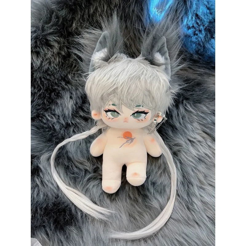

New arrival 20cm Cute Naked Cotton Doll Grey Hair Doll with Animal Ears Soft Plush Doll with Skeleton Stuffed Figure Doll Toys