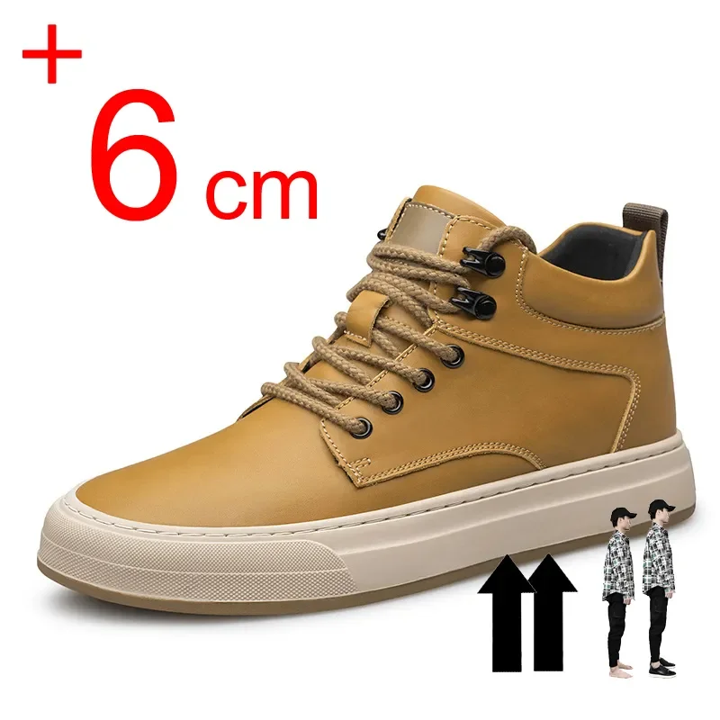 

Autumn New Men Boots Elevator Shoes Casual Leather Invisible Heightening Shoes For Male 8CM Height Increased Lift Shoes Taller