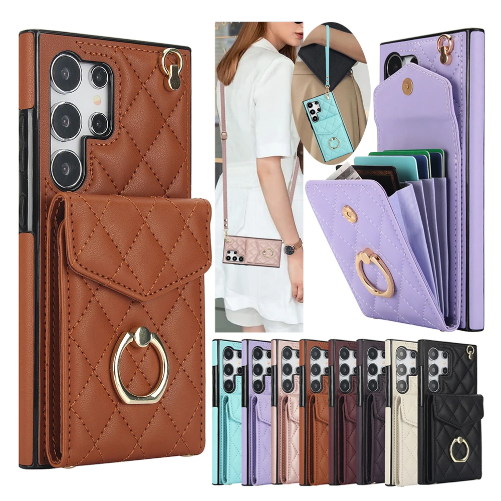 Elegant Leather Crossbody Wallet Phone Case with Lanyard
