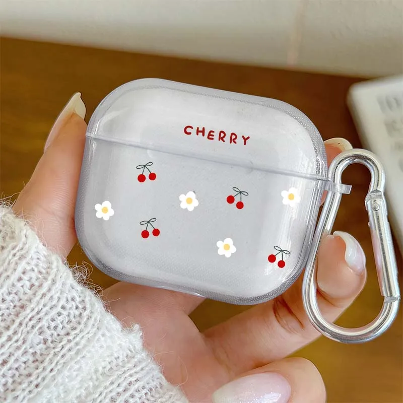 Clear TPU AirPods Case with Cherry Flower Design