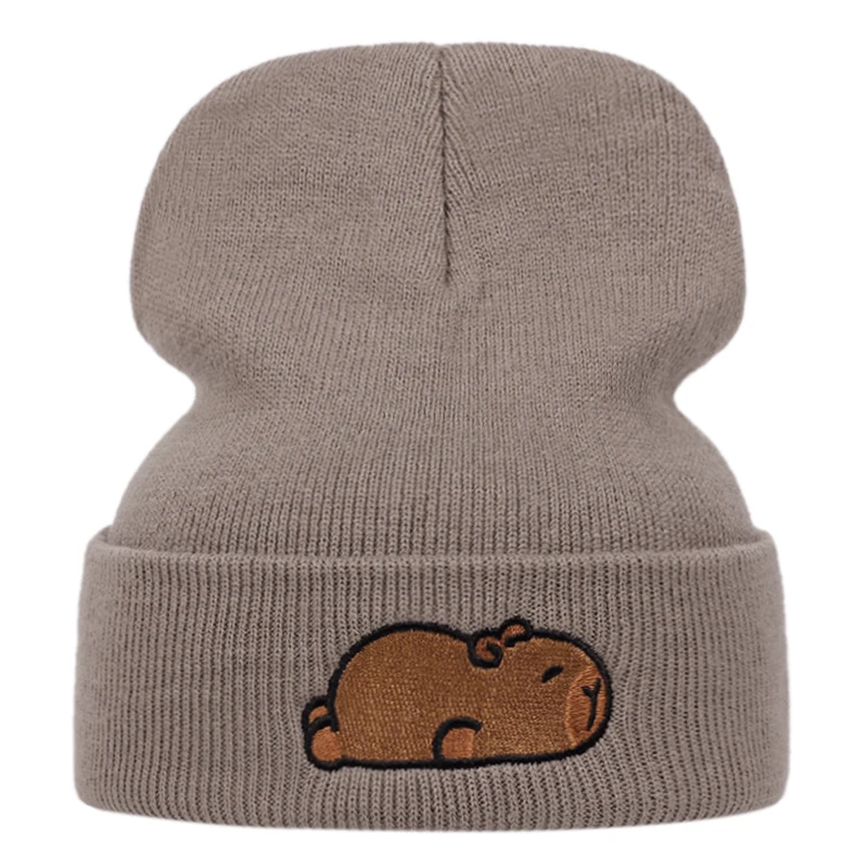 Sevimli kapibara Kapibara işlemeli örgü şapka, sonbahar ve kış açık hava spor etkinlikleri için sıcak yün şapka