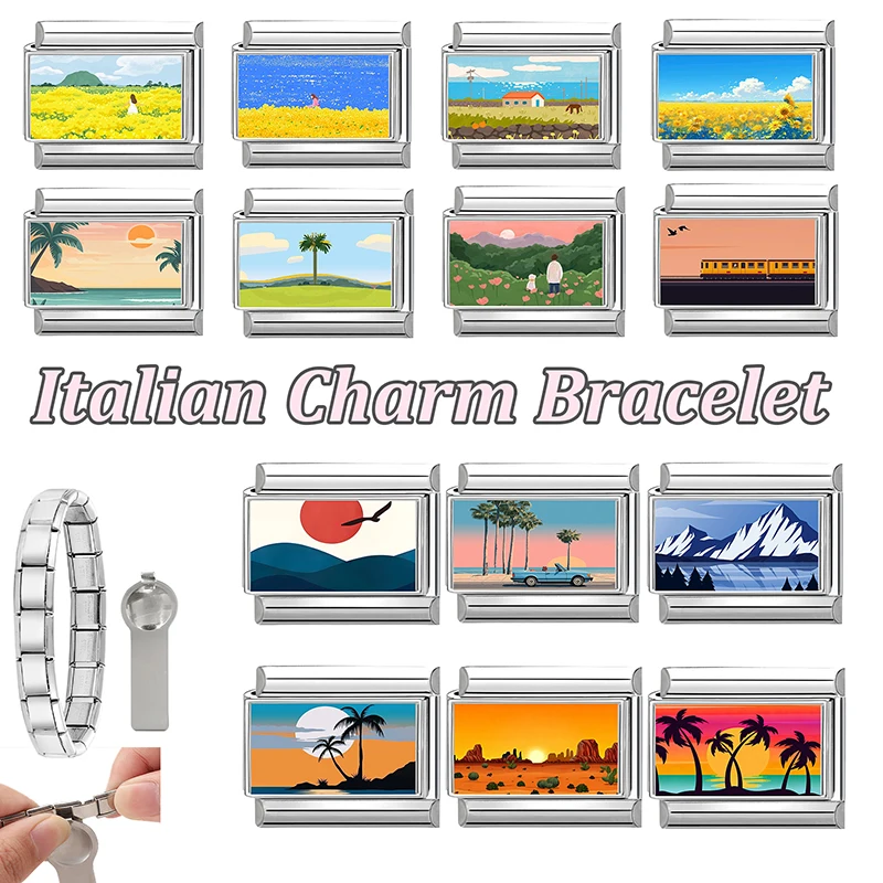 Coconut Tree Scenery Stainless Steel Bracelet DIY Making