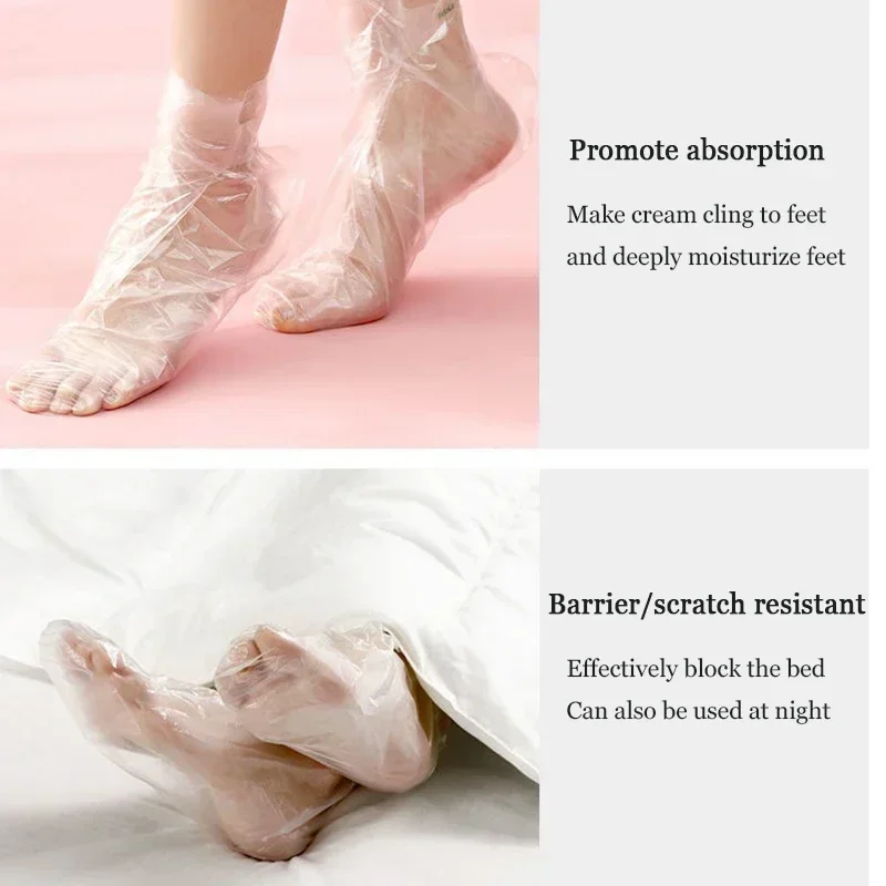 100pc Disposable Moisturizing Foot Socks Hand for Dry Cracked Feet SPA Covers PE Plastic Film DIY Soothing Massage Pedicure Care