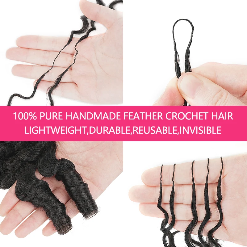 5 Pack Burmese Curly Crochet Hair Knotless Feather Pre-Separated Crochet Braids Light Weight Reusable Brazilian Hair Extension 2