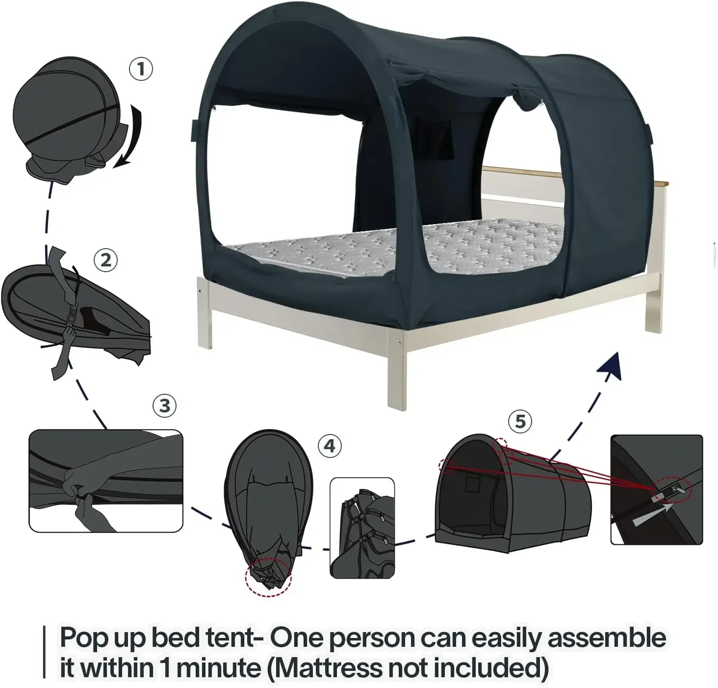Tents Bed Canopy Shelter Cabin Indoor Privacy Warm Breathable Pop Up Twin Size for Kids and Adult Patent Pending(Mattress Not In 4