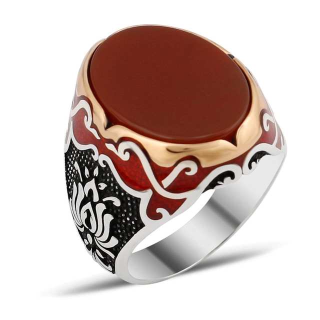 Handmade Turkish Ring For Men Vintage Double Swords Black Red Zircon Rings Punk Trendy Religious Muslim Islamic Jewelry