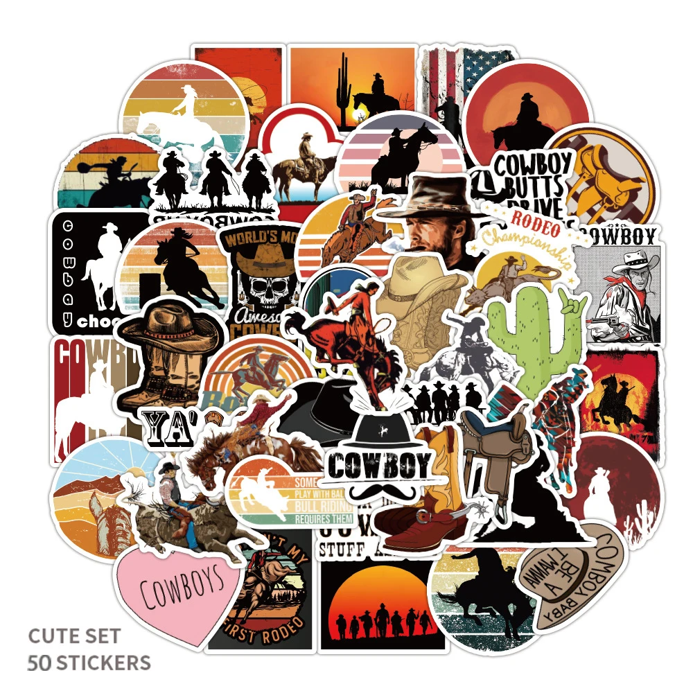 

10/30/50Pcs Art Stationery Western Cowboy Creative Stickers Toy Luggage Motorcycle PVC Decal Decorative Stickers Aesthetic