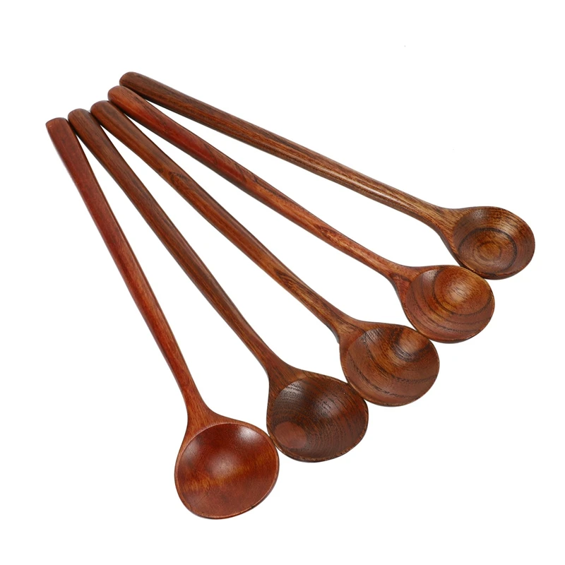 5 Pcs Long Wooden Spoons for Wooden Spoon,Wooden Cooking Spoon,Soup Spoon