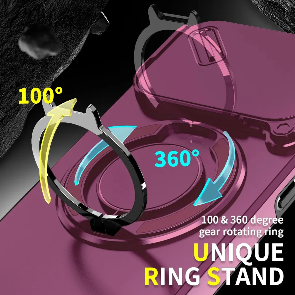 360 Magnetic Ring Holder Case with Sliding Window Camera Protection Cover