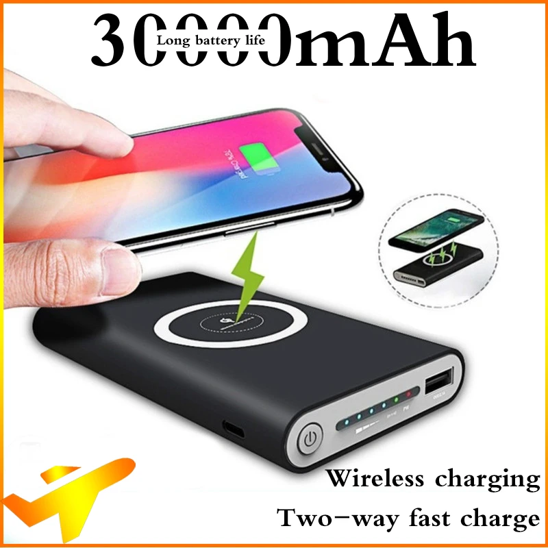 Banco de energía de 30000mAh, cargador portátil inalámbrico, 2 batería externa iphone y Android| | - AliExpress