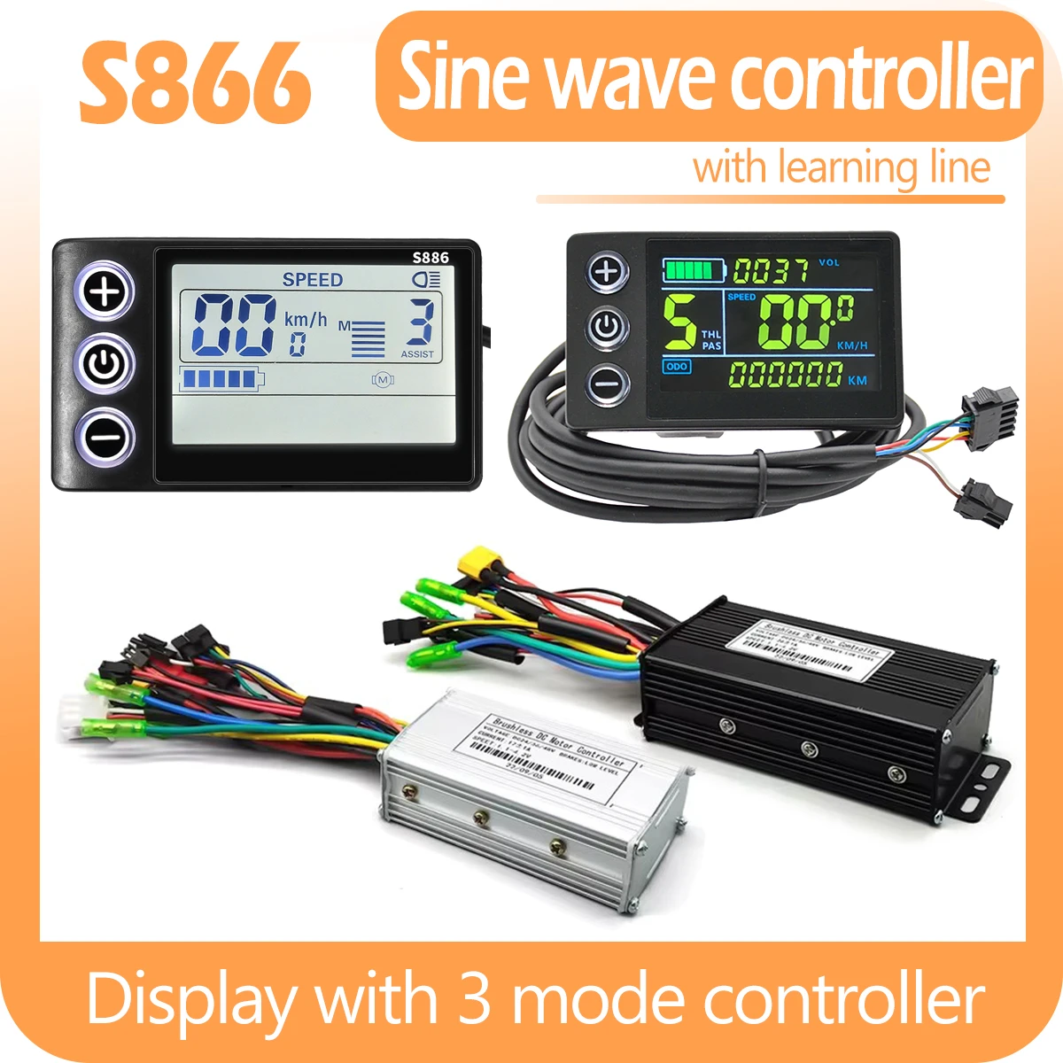 Ebike 사인파 컨트롤러 17A 26A 30A 3가지 모드 24V/36V/48V 학습 ..