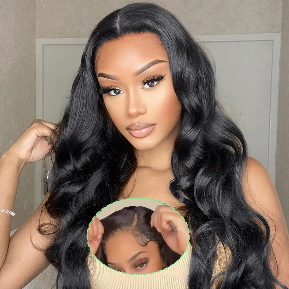 Peruca de cabelo humano Glueless Body Wave para mulheres, 4x4 prรฉ-cortado HD Lace Closure, pronto para usar, 4x4