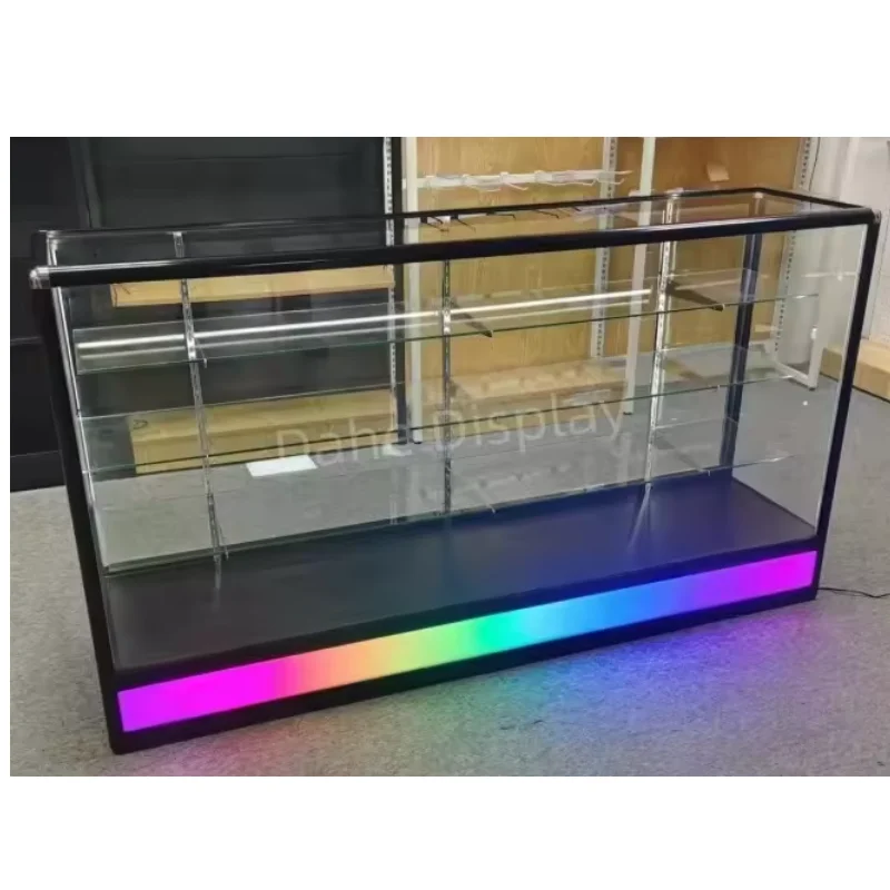 custom.Economic Smoke Shop Led Display with Lighting Cabinet Display Aluminum Frame Glass Display Showcases
