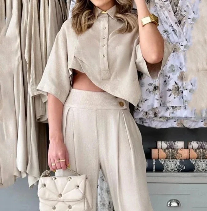Pants Set Women 2 Piece New Temperament Fashion Design Irregular Casual Tops and Wide Leg Loose Summer Solid Color Pants Set