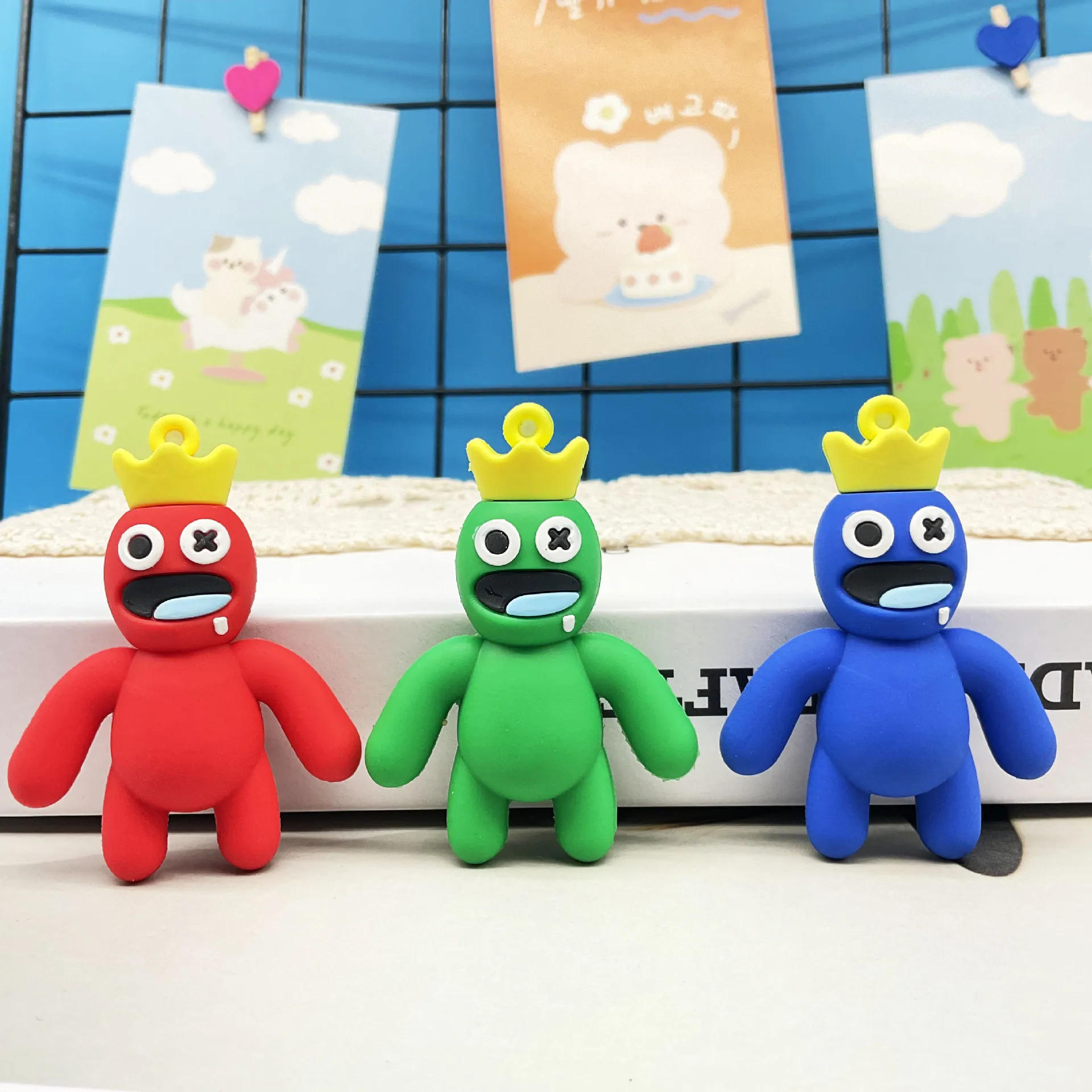 Cartoon Rainbow Friends PVC Car Bag Keychain Decoration Blue