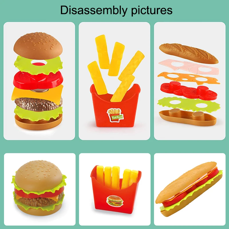 Toddler Girls Toys Play Food Pretend Set Food Green Stem Kids Toys Burger Boys Pretend Play 18PCS pretend food toys pretend kitchen toys kitchen toys wooden burger toys wooden ice cream playset pretend coffee set toys educational toys