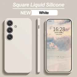 Luxurious Square Liquid Silicone Phone Case - Ultra Soft TPU Cover for Galaxy S26 Plus (White)