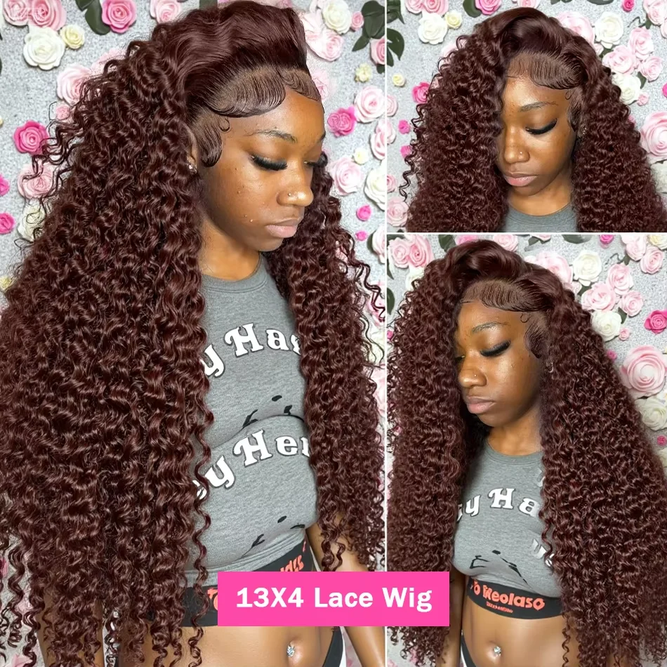 13X4 Chocolate Brown Lace Front Wigs Brazilian 13X6 Hd Lace Frontal Wig 100% Brown Curly Human Hair Pre Plucked Wigs For Women
