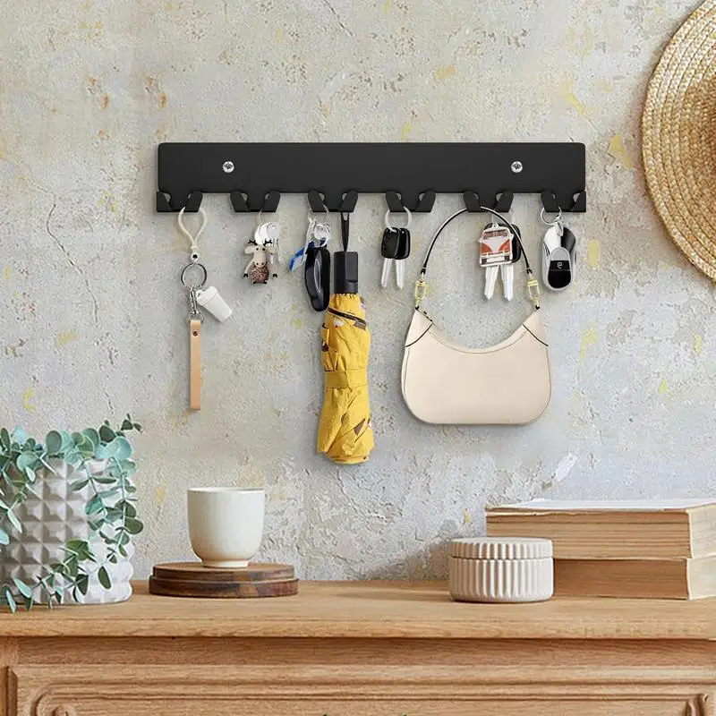 Key Holder For Wall Key Rack Holder With 12 Hooks 2X Adhesive Metal Storage Organizer With Mounting Hardware For Entryway Front