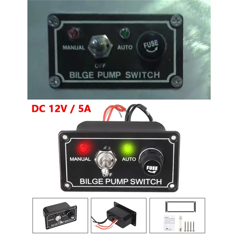Panneau de commutation de pompe de cale fusionnée Dc 12V avec voyant LED  Interrupteur à bascule manuel / éteint / automatique à 3 voies