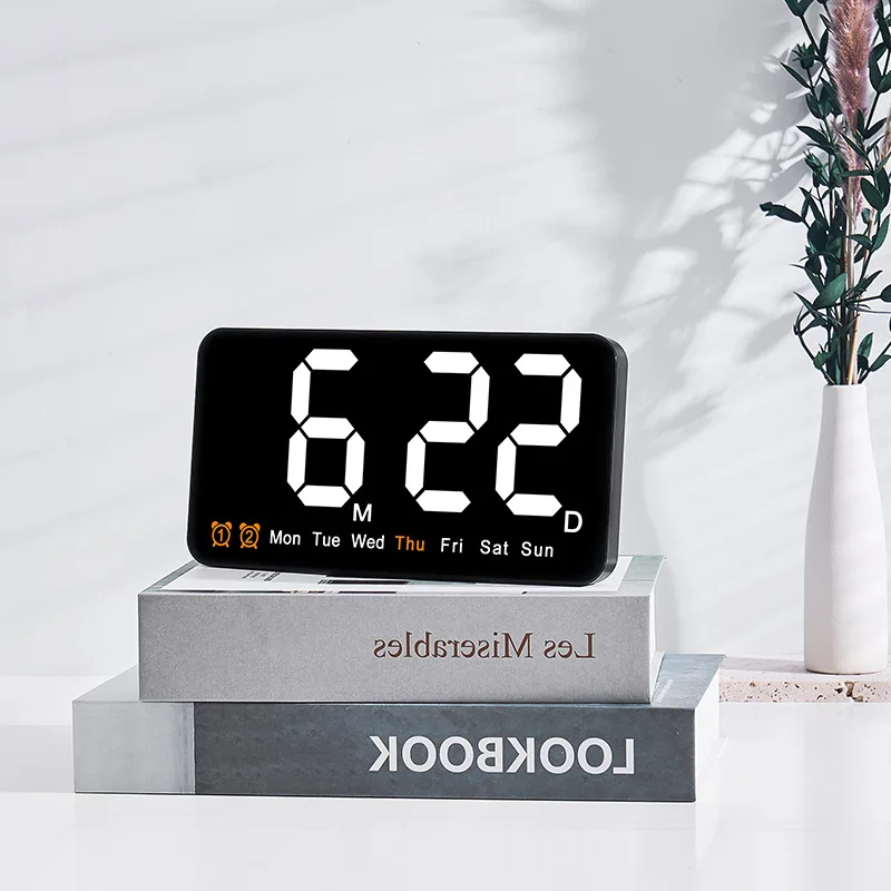 Electronic Wall Clock Temperature Date Display Wall-mounted Digital LED Alarm Clocks for Home 12/24H Voice Control led wall clock wall clock digital wall clock 3d led alarm clock