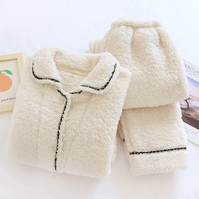 Autumn Winter Warm Flannel Pajamas Set Women Pyjamas Sets Thick Coral Velvet Long Sleeve Soft Home Wear Clothes for Women