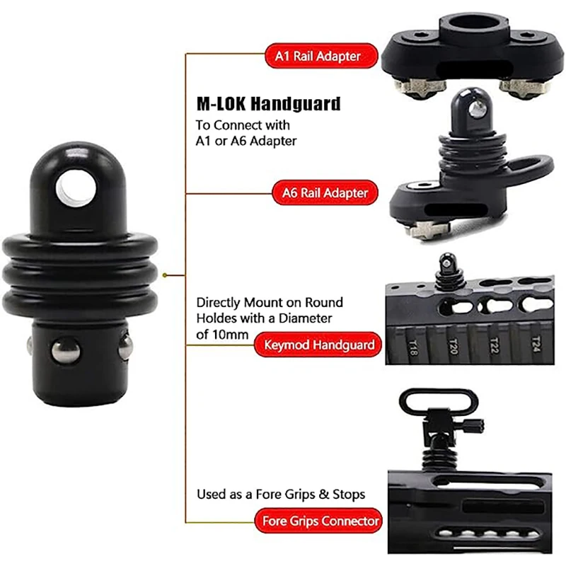 Description Picture 5 of itemQD Adapter Studs Sling Quick Detachable Swivel Mount Gun Hunting Accessories Ar 15 Air Soft Mlok AK 47 Rifle M416 Militar Gear