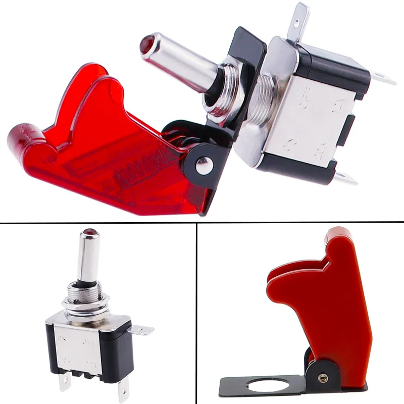 12V20ASPSTToggleRockerSwitchLEDSwitchWithProtectiveCoverCar