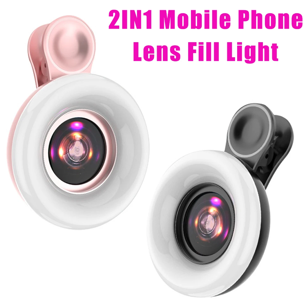 2022 Mobile phone Fill light 15X macro lens Portable Selfie LED Ring Flash Light Phone Selfie Lamp Ring Clip Light Drop Shipping mobile phone camera lens