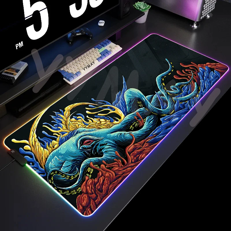thumbnail image 1 of Alfombrillas de ratón, alfombrilla de escritorio RGB, alfombrilla para teclado de juegos, alfombrilla de ratón LED para jugador XXL, alfombrillas de ratón luminosas, diseño de pulpo, 1 of 4