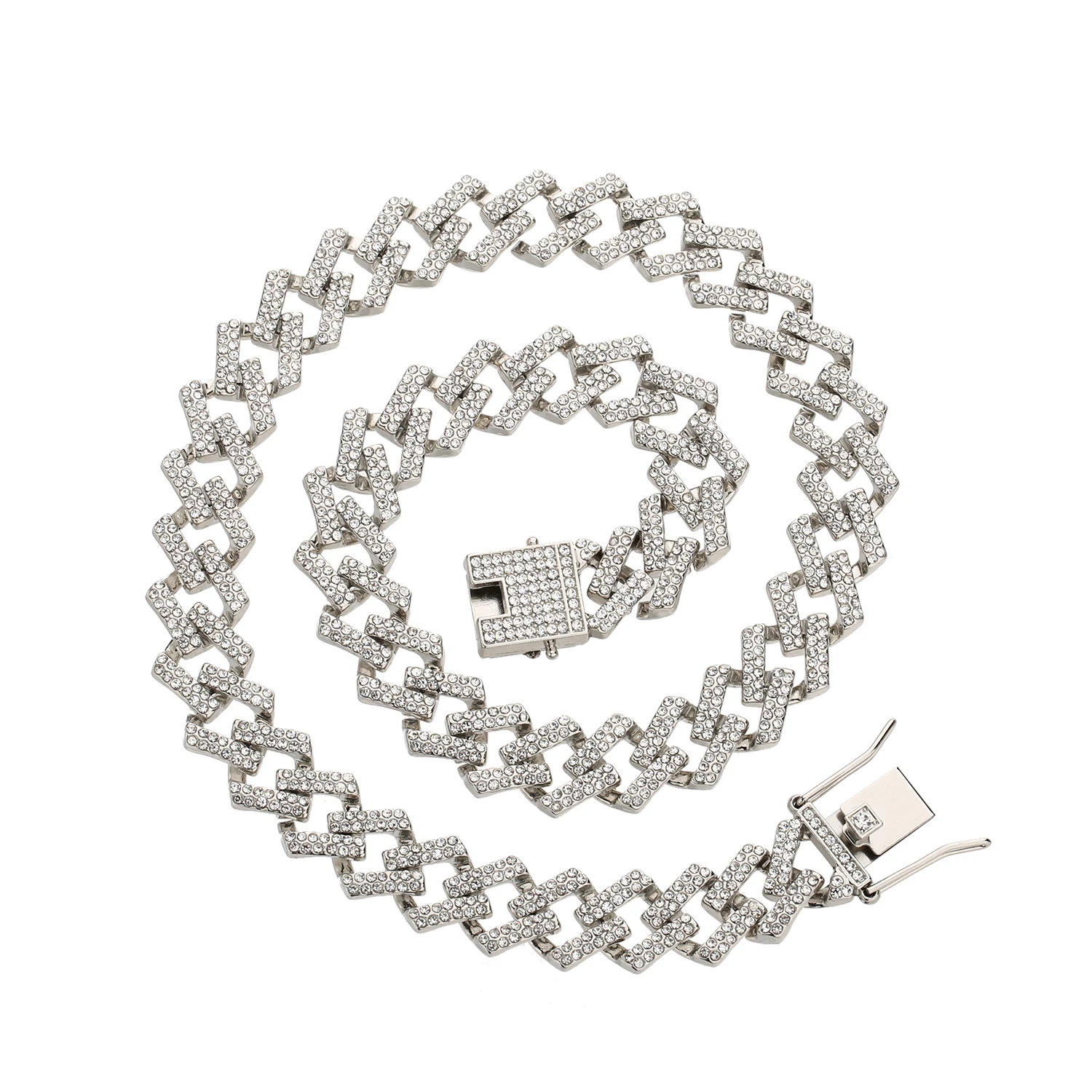 New Hip Hop Rhombus Cuban Necklace Iced Out Bling Necklace Men's Women's 12mm Wide Hip Hop Crystal Fashion Jew