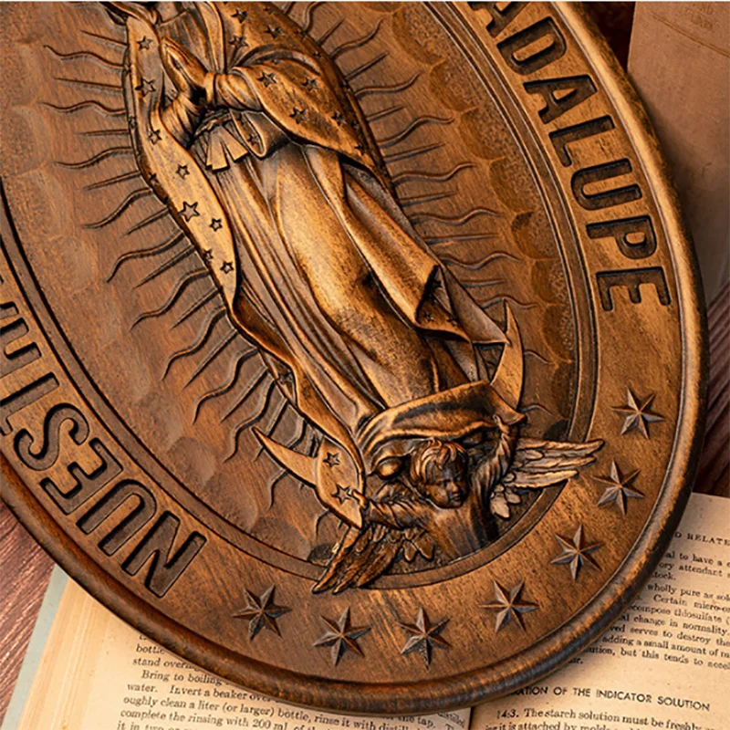 Handmade Virgin of Guadalupe Wooden Statue - Catholic Mary Wall Decor, Carved Religious Art, Mexican Marian Altar Figurine, Chri