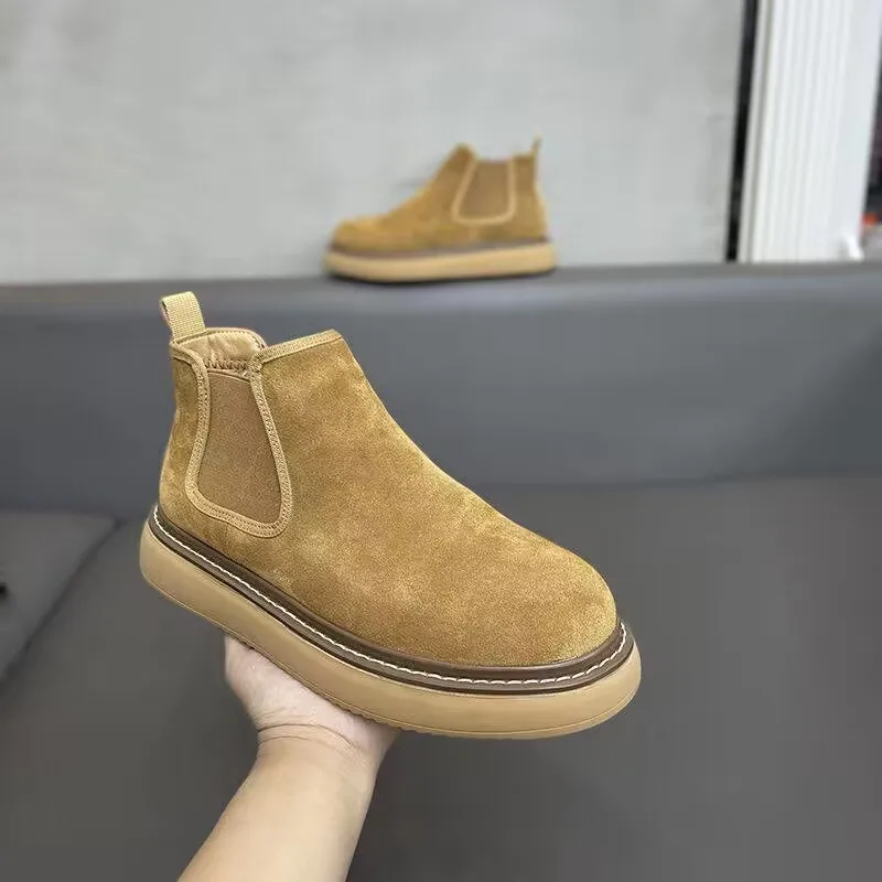 

Мужские ботинки с бархатной шлифованной кожей осень-зима на толстой подошве Удобные легкие красивые хлопковые ботинки