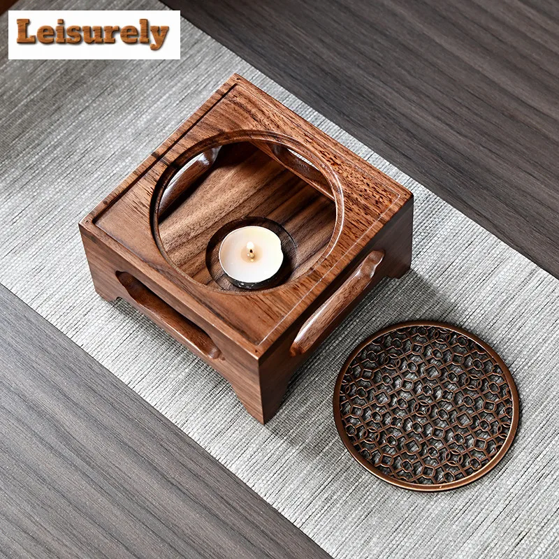 Zen Walnut Four Legged Warm Tea Stove Handamde Solid Wood Candle Heating Base Chinese Style Cooker Tea Aromatherapy Tea Ceremony
