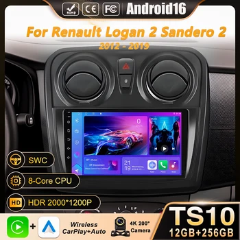 Android 16 Carplay Auto para Renault Logan 2 Sandero 2 2012 - 2016 2017 2018 2019 Radio de coche reproductor Multimedia estéreo GPS WIFI DPS 1