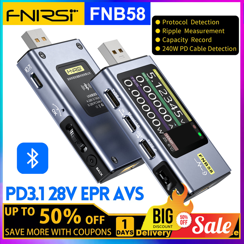 FNIRSI FNB58 USB Tester Digital Voltmeter Ammeter Type-C Fast Charge Detection Trigger Capacity Measurement Ripple Measurement