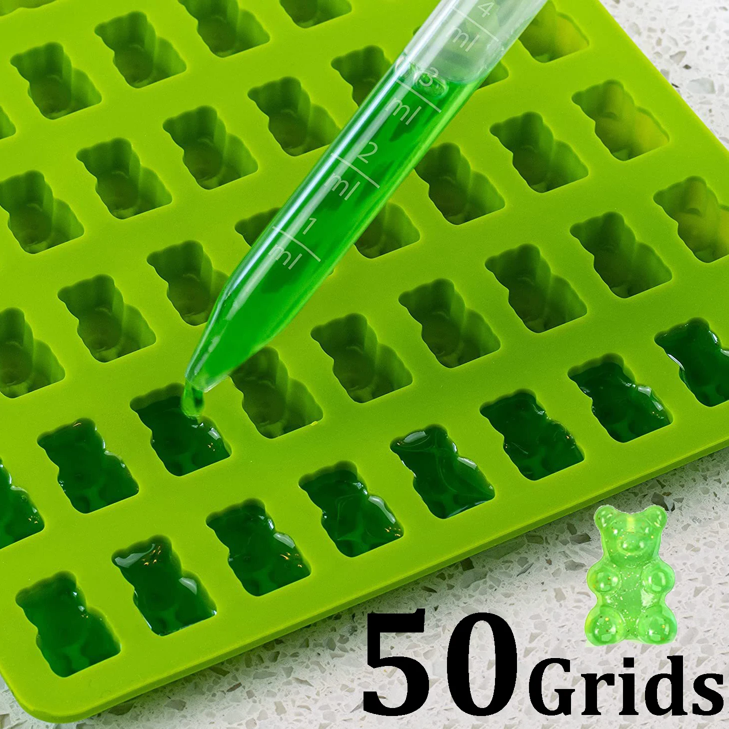 1pc 50 Grid Gummy Bear Mold Trays with Dropper, Fun Making Gummy Bears with  Non Stick Silicone Candy Molds, Perfect Silicone Molds for Gummy Bear Candy  with 1pc Dropper