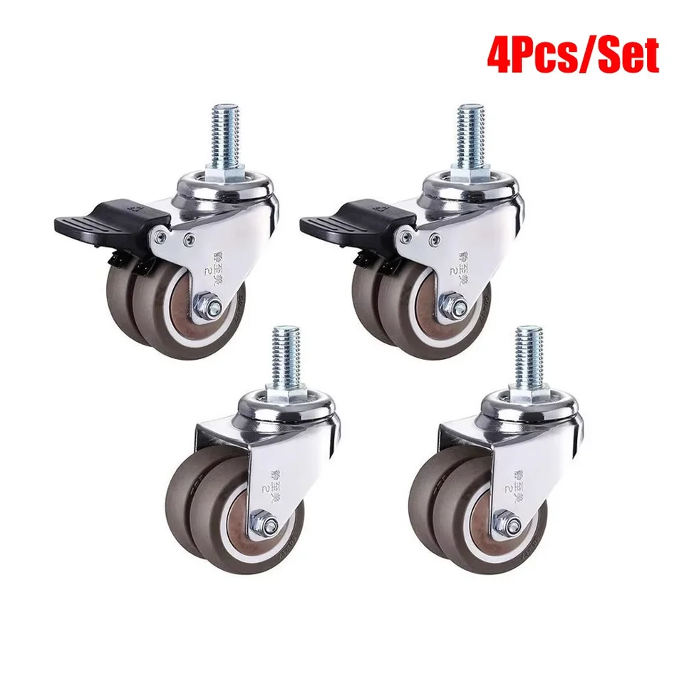 Set Di 4 Ruote Girevoli Con Gambo Filettato Da 7,6 Cm, Ruote Girevoli Con Stelo UNC Da 3/8"-16" X 1", Ruote Industriali Con Doppia Ruota Di Sicurezza Per Mobili E Carrelli - Foto 13