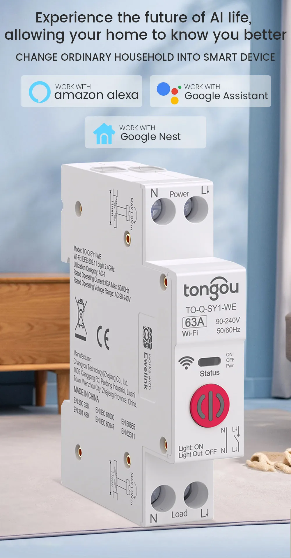 Description Picture 4 of itemEwelink TONGOU 1P+N 63A 110V 220V WIFI Smart Switch Energy Meter kWh Metering Circuit Breaker Timer Relay Smart Home Protection
