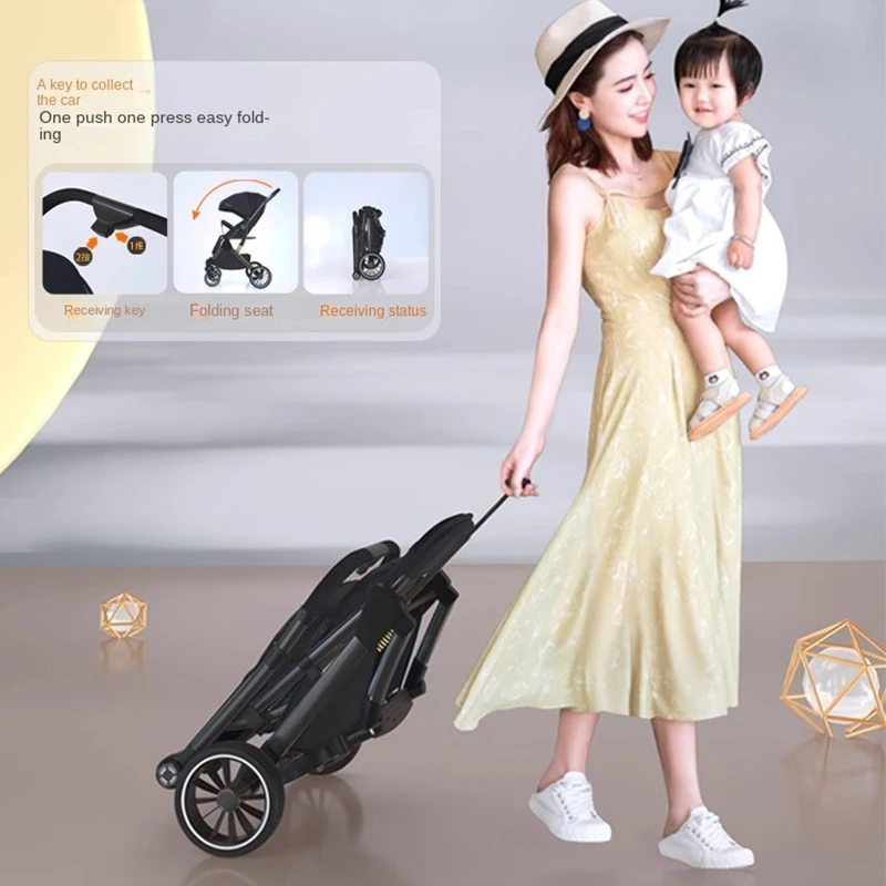 Portable Baby Stroller High Landscape Can Sit and Lie in both Directions One-handed Folding