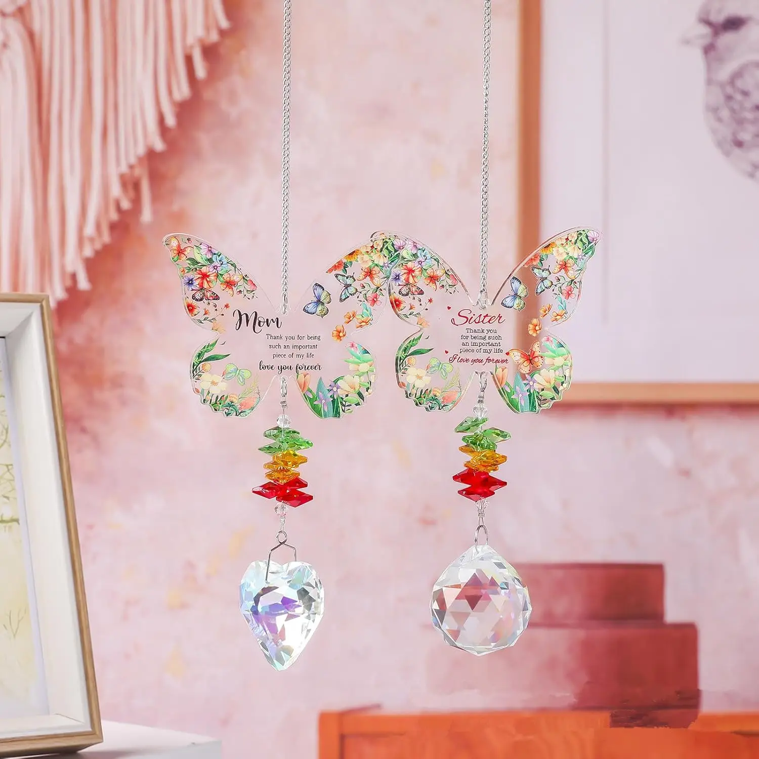 Mom Sister Birthday Gift, Gifts for Sisters Crystal Suncatcher, Mother's Day Birthday Christmas Gift Butterfly Sun Catchers