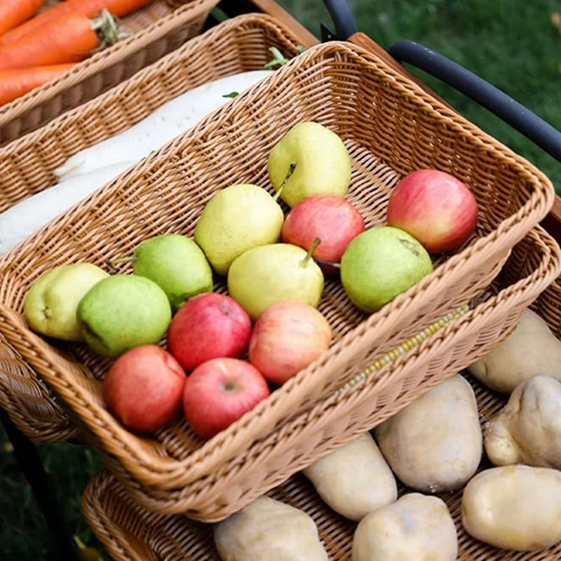 Handmade Rattans Work Storage Trays Fruit Vegetables Bread Baskets Restaurant Serving Tabletop Display Baskets