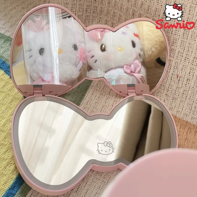 

Miniso Hello Kitty Bow Portable Mirror Charging Cute Folding Mirror Led Light Makeup Mirror Gifts To Girlfriend