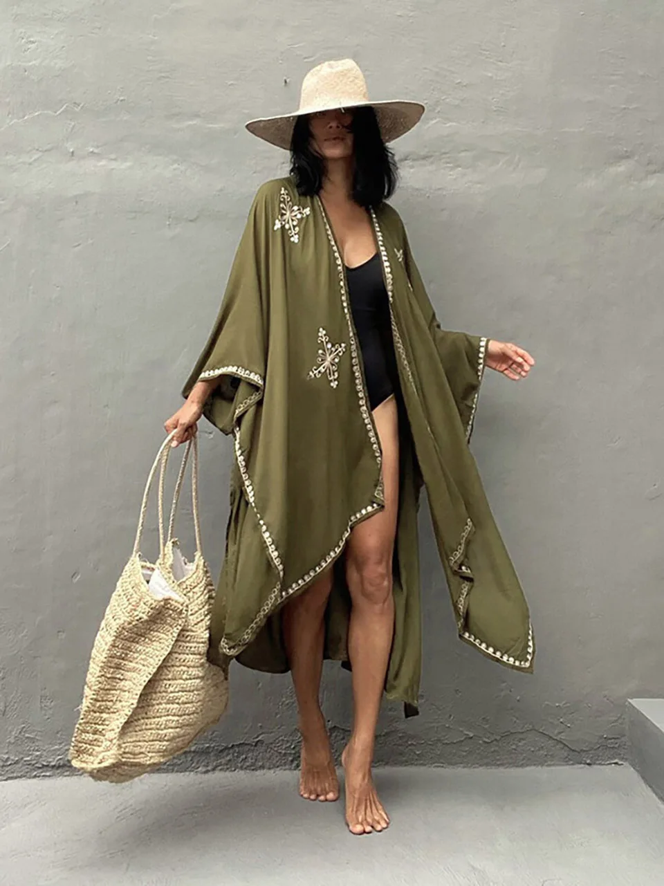 

Элегантное кимоно с вышивкой, кардиган, накидка на бикини, туника, парео, платье, праздничная уличная Женская одежда, летняя одежда для плавания, пляжная одежда