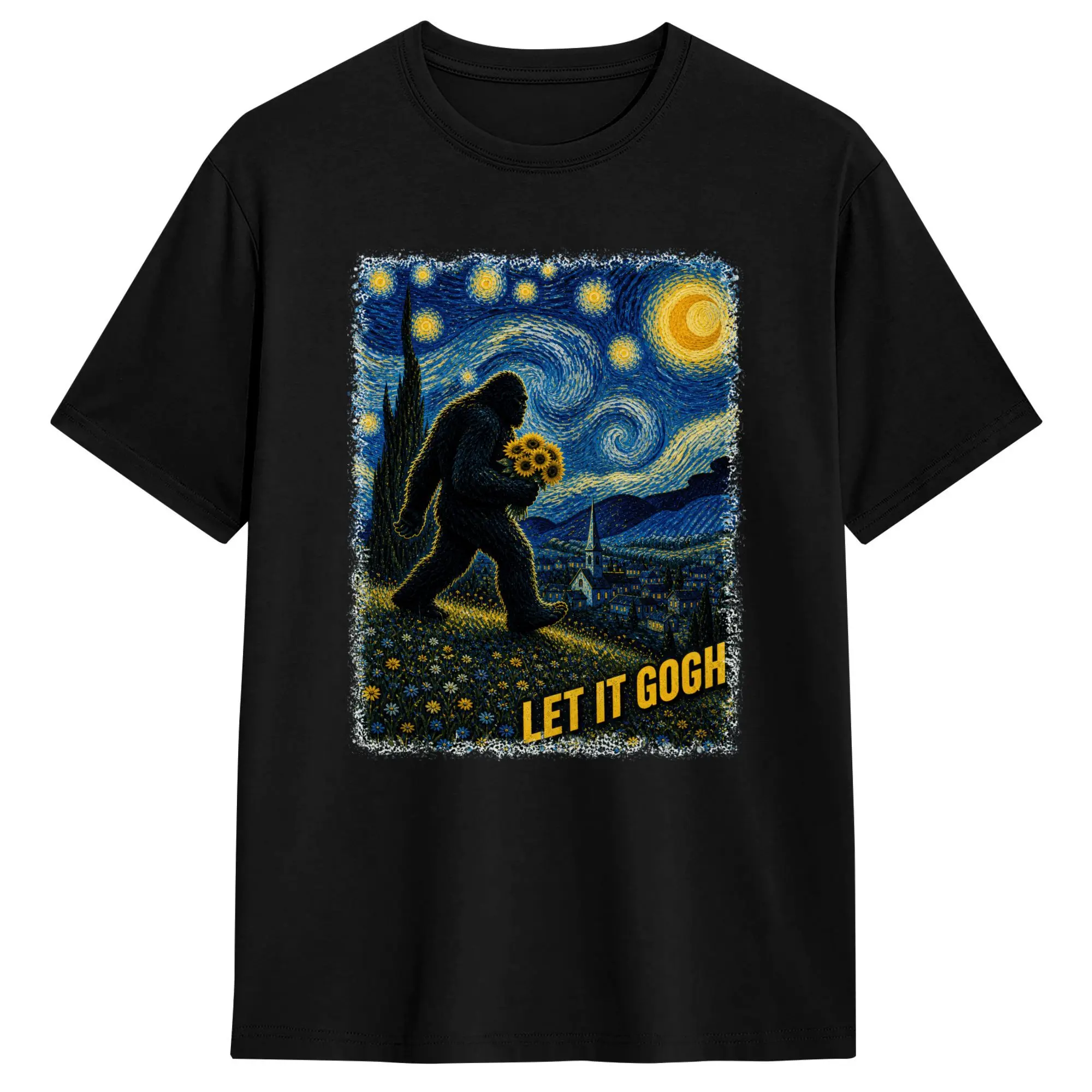 Van Gogh Starry Night Sunflower Graphic Vintage Cotton T-Shirt