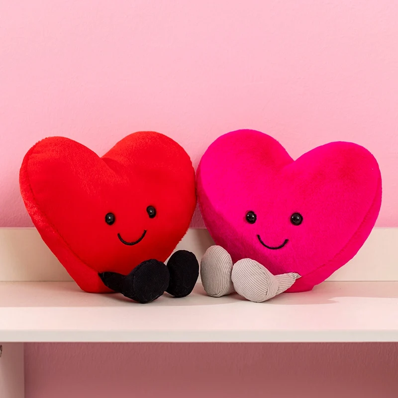 Heart Pillow Smiling Face with Legs Red Pink White Colors Say Love Small Cushion Home Decor Present 6